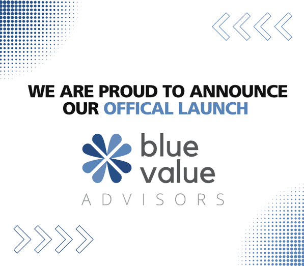 graphic with the Blue Value Advisors logo announcing launch