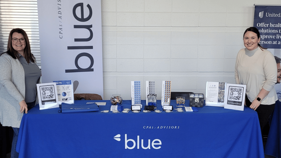 blue's table display at a career fair | How to Prepare for a Job Fair