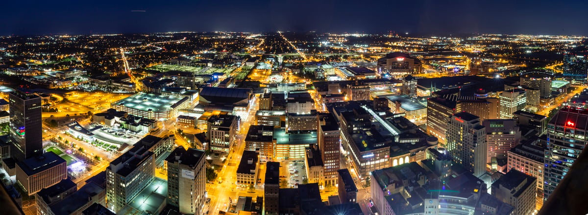 Panoramic photograph of downtown Indianapolis