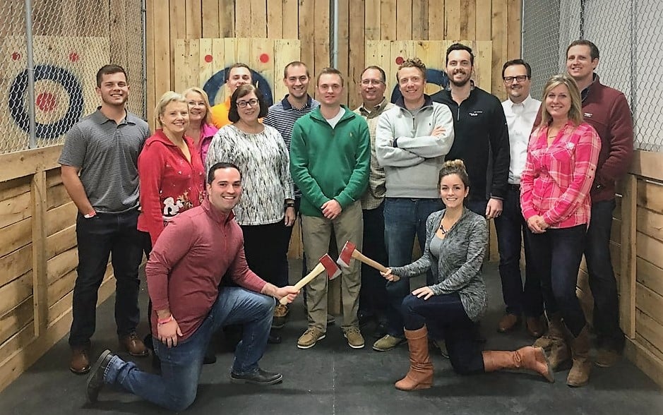 Louisville Kentucky employees enjoy an Axe Throwing Outing